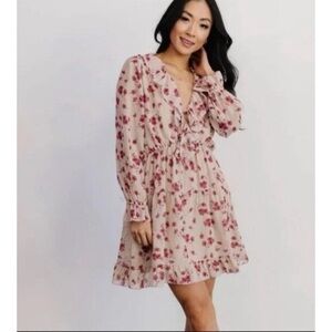Baltic Born Doris Mini Dress Rose Floral Pink Size S Ruffle Party Wedding